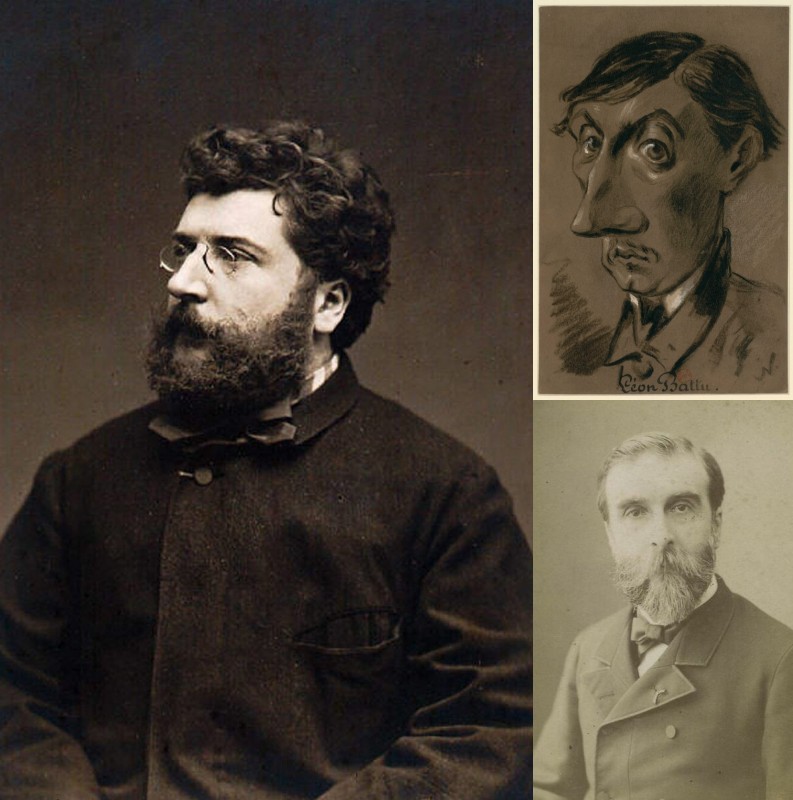The composer, Georges Bizet; with his librettists, Léon Battu and Ludovic Halévy